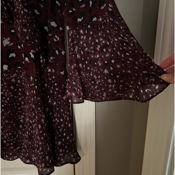 Parker Dress Burgundy Kimberly Flounce Cheetah Print Lined - Picture 6 of 10